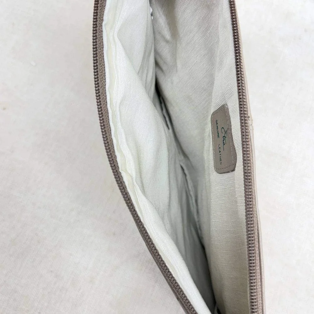 Etra Vintage Taupe Gray Genuine Leather Pleated Wristlet Clutch Bag